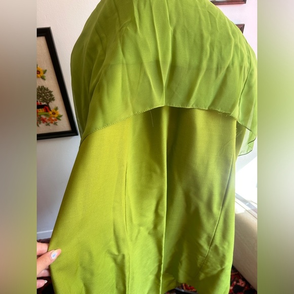 1970s Chartreuse Chiffon Victorian Medieval Revival Maxi Dress Gown - Picture 9 of 9